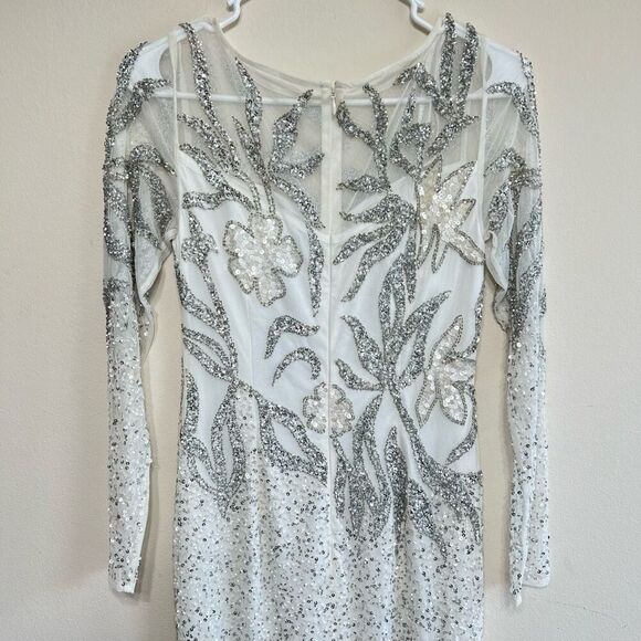 Adrianna Papell Embellished Illusion Gown White Long Sleeve 2 NEW - Picture 8 of 12